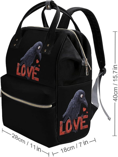 SONGTING Backpack Mommy Daypack Black Crow Love Diaper Bag Travel Waterproof Bag Nappy