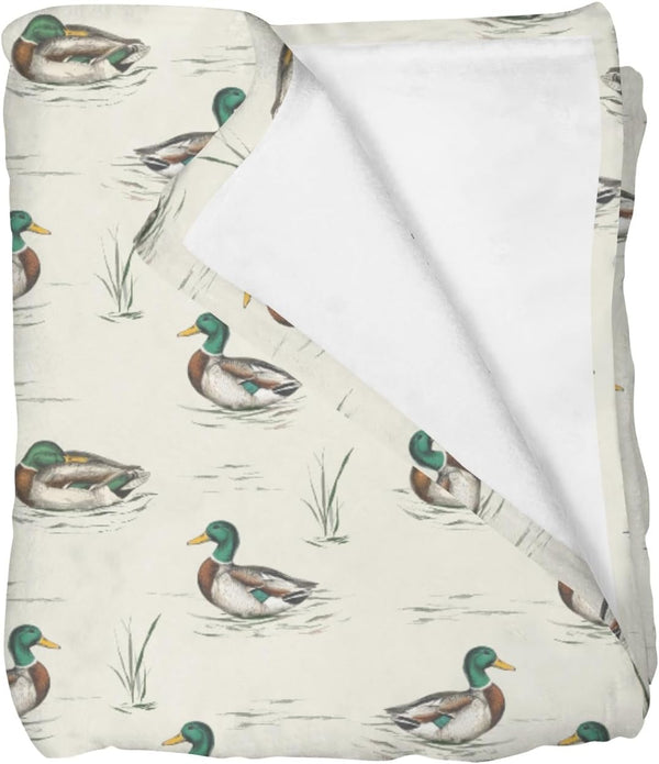Selgkds Hunting Ducks Baby Blankets for Girls Boys Vintage Mallard Duck Leaves Pond