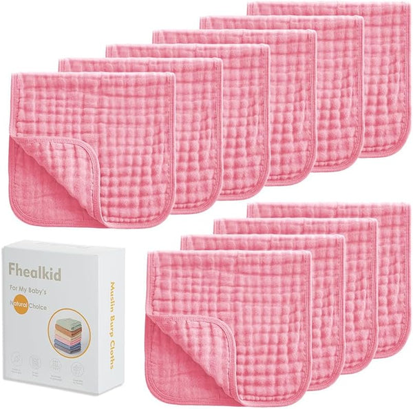 Fhealkid Muslin Burp Cloths Sets Newborn Baby Boy Essentials Must Haves 100% Cotton