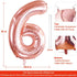 40 Inch Large Rose Gold Number 6 Balloon, Jumbo Mylar Foil Helium Balloons for Birthday Party Decorations