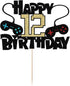 Video Game Happy 12th Birthday Cake Topper, 12 Year Old Boy and Kids Video Game Themed Birthday Decoration, Game