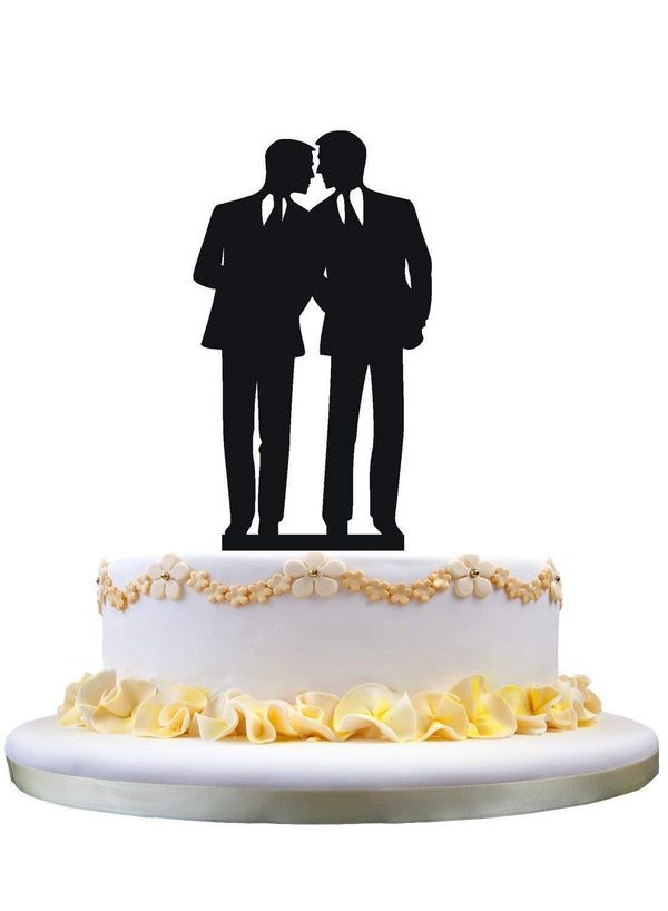 Gay Wedding Cake Topper, Black Color Acrylic Silhouette Couple Groom and Groom Decorations