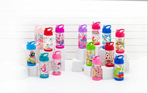 Stephen Joseph Kids Flip Top Water Bottle, 10 oz Tritan BPA Free, Back to School Bottle for Girls & Boys, Blue Dino