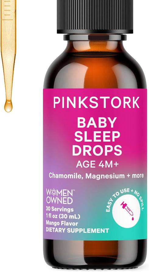 Pink Stork Baby Sleep Drops, 1 oz - Naturally Support Sleep for Infants, Toddlers, and Kids with Chamomile and Magnesium