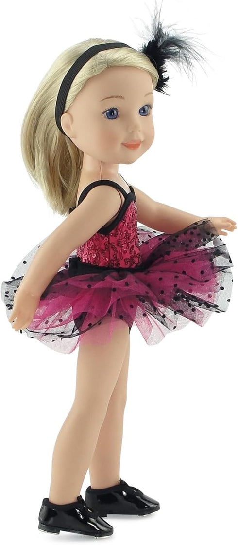 Emily Rose 14.5 Inch Doll Clothes, 5 Piece Jazz Ballet Ballerina Outfit with Real Tap Shoes