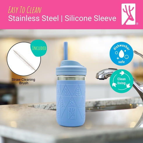 14oz 2 Pack Elk and Friends Stainless Steel Kids + Toddler Drinking Cups | The Original Mason Jar with Sleeves + Lids |