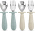 PandaEar 4 Set Baby Toddler Silicone Stainless Steel Utensils, Spoon Fork for Baby Toddler, BPA Free Anti-Choke Design