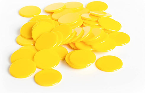 Plastic Counters: Yellow Color Gaming Tokens - 50 Pieces for Bingo Chips, Tiddly Winks, and Board Games