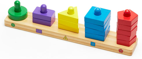 Melissa & Doug Stack and Sort Board - Wooden Educational Toy for age 2+ with 15 Solid Wood Pieces