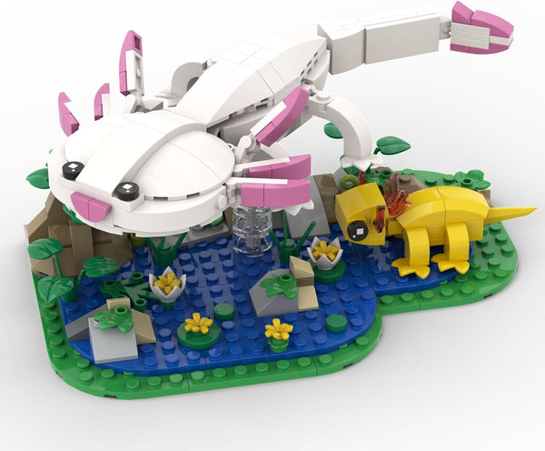 MIAMIACITA Axolotl Toy Building Set, Axolotl Doll Figures with Grass and River Scenery