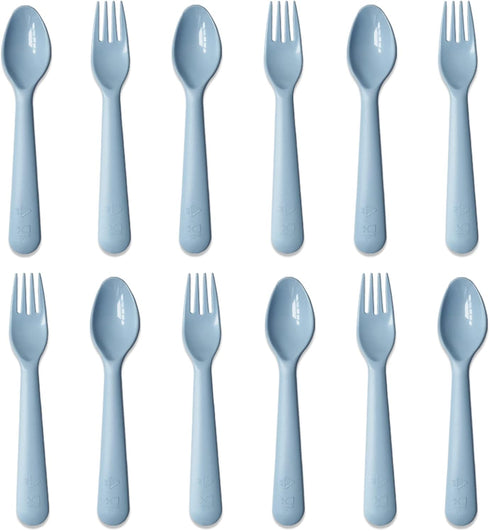 12 Pcs Plastic Toddler Utensils Set, 6 Kids Forks and 6 Kids Spoons, BPA Free/Dishwasher Safe Brightly Colored Cutlery