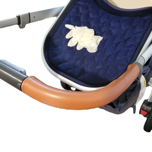 Baby Stroller Leather Armrest Handle Cover Compatible with Uppababy Vista V1/V2 Stroller, Bumper Sleeve Case Bar Protective Covers Pram Accessories (for mom Handle Brown)