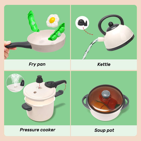 CUTE STONE Kitchen Toy with Cookware, Steam Pressure Pot, Electronic Induction Cooktop, Cut Play Food, Shopping Basket