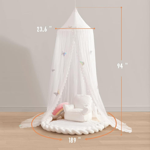 LOAOL Kids Bed Canopy with Lace Hanging Canopy Net for Baby Crib Nook Castle Game Tent Nursery Play Room Decor