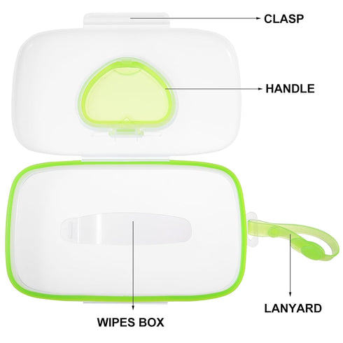 DOITOOL Portable Baby Wipes Box Green Refillable Travel Dispenser for Diaper Bag Stroller Hanging Outdoor Use Moisture