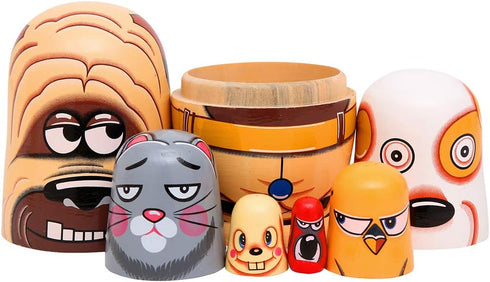 Moonmo 6pcs Handmade Wooden Russian Nesting Dolls, Cute Dogs Matryoshka Dolls