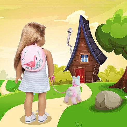Ecore Fun 18 Inch Girl Doll Carrier Bag with Doll Clothes, Accessories, Dress, Backpack, Shoes, Sunglasses, Toy Lamb