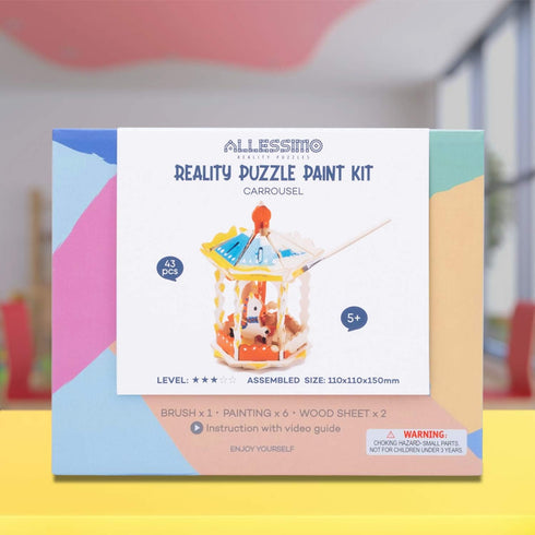 3D Paint Creat Puzzle (Carousel - 43pcs), Model Paint Kit with Brush for Kids Educational Crafts Building DIY