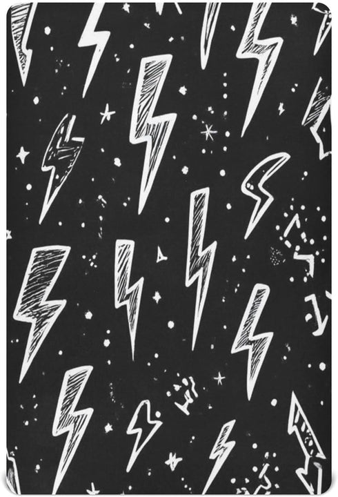 Caikeny Fitted Crib Sheet for Boys Girls Lightning Bolts Black Baby Crib Sheets