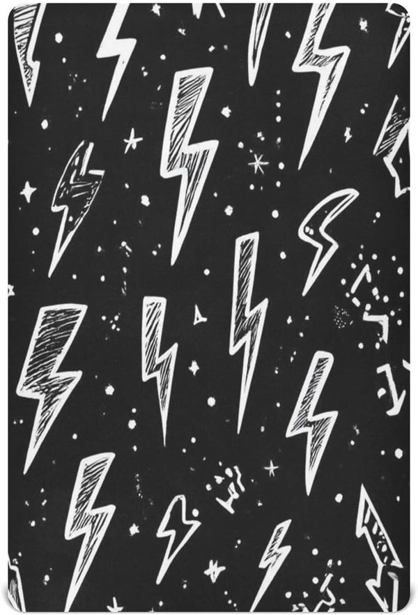 Caikeny Fitted Crib Sheet for Boys Girls Lightning Bolts Black Baby Crib Sheets