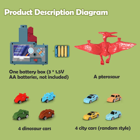 Ponilyer 3-12 Dinosaur Track Toy, Electric Simulated Scenario Car Road, Children's Competition Race Track, Music
