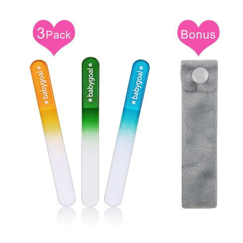 3 Pack,Newborn 3NF02 Babygoal Baby Nail Files Nail Files with a Pouch,Genuine Czech Float Glass, Gift