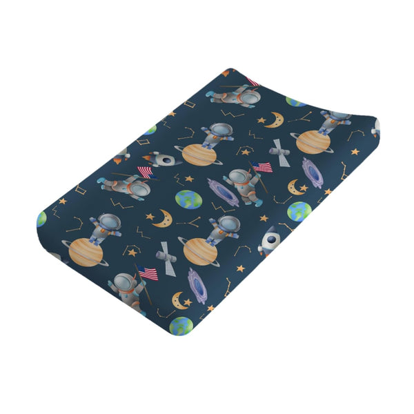 Cute Cartoon Outer Space Galaxy Ship Astronaut Changing Pad Covers, 32''x16'' for Boy Girl, Soft Stretchy Fitted Sheets