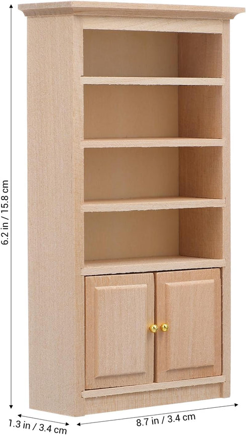 1: 12 Toyvian Mini Wooden Drawer Cabinet, Dollhouse Decoration Bookshelf with Wood Drawer Tiny Bookcase TV Cabinet