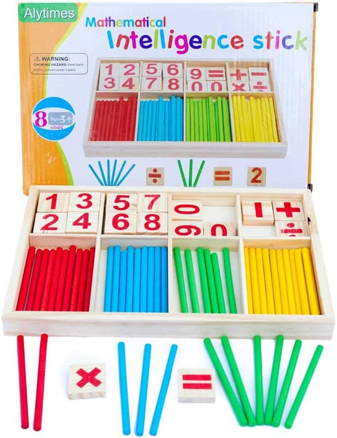 Alytimes Counting Stick Calculation Math Educational Toy, Wooden Number Cards and Counting Rods Box