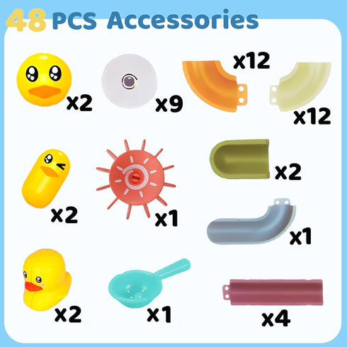 Vaofrean 48PCS 3-5,DIY 2 3 4 5 6 7 8Years Toddler Bath Toys for Kids Ages Duck Slippery Slide Track Baby Bath Tub Toys