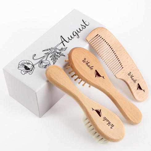 Personalized Baby Hair Brush & Comb Set with Soft Goat Bristles,Custom Laser