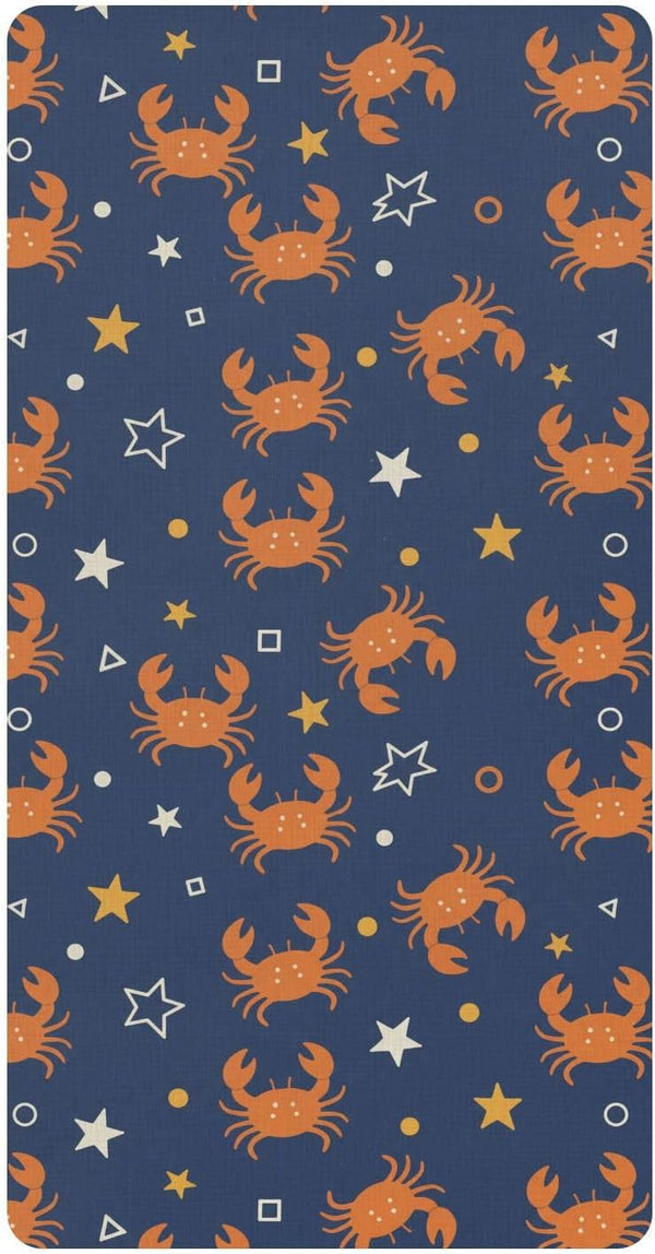 Jynexis Crabs Stars Blue Pattern Baby Crib Sheets, Cotton Fitted Crib Sheet, Soft