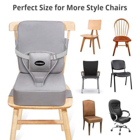 Toddler Booster Seat for Kitchen Chair with Removable Backrest & Adjustable Straps, PU Portable Waterproof & Non-Slip