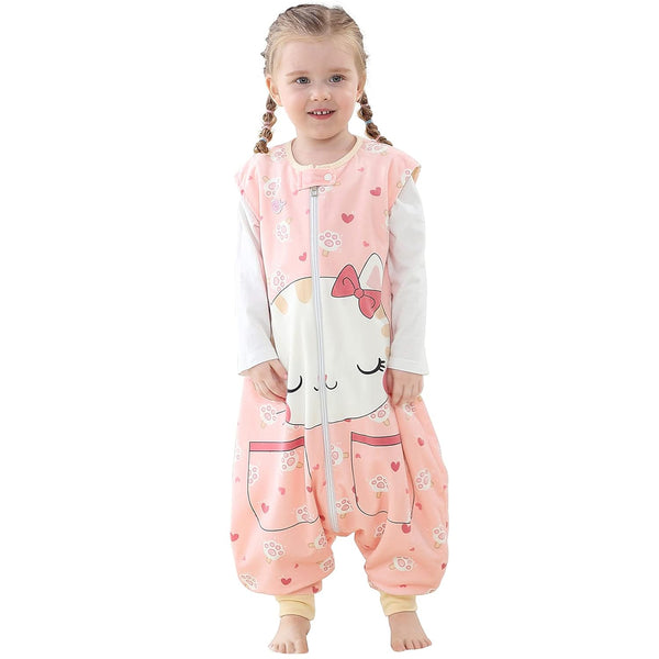 MICHLEY Unisex Baby Wearable Blanket, Toddler Sleeveless Sleeping Bag with Feet, Cat, 1-3T, Autumn Winter