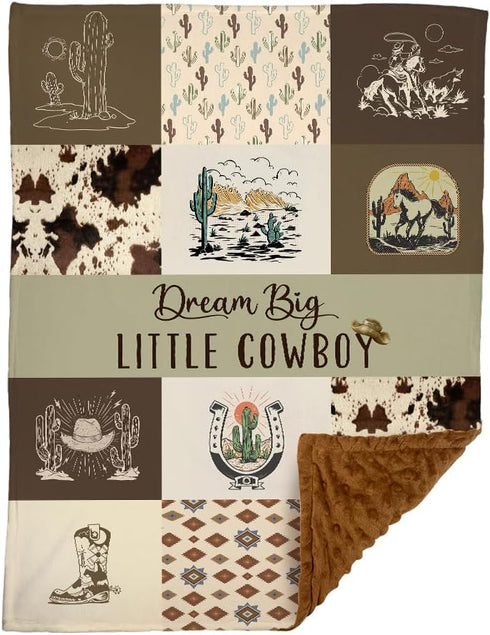 Western Baby Blanket, Cowboy Minky Blankets for Boys Girls, Nursery Room Decor,