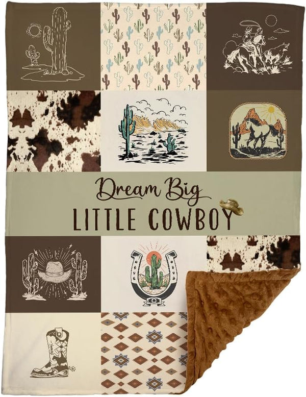 Western Baby Blanket, Cowboy Minky Blankets for Boys Girls, Nursery Room Decor,