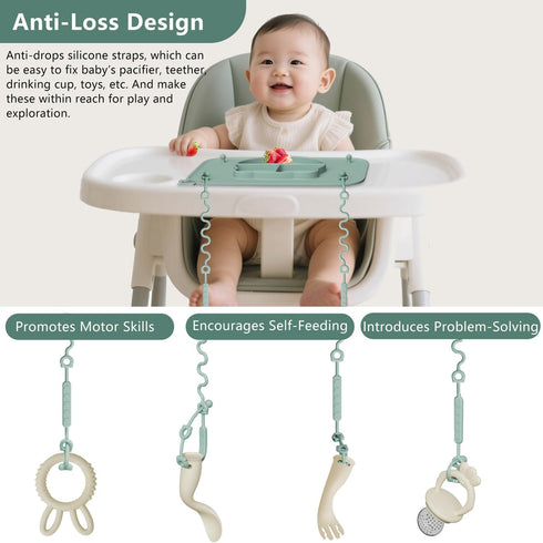 2 Pack 8 Silicone Baby Placemats with Non-Slip Strong Suction Base and Anti-Drop Stretchable Straps, BPA Free Food