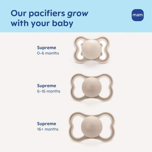 0-6 Pack 2, MAM Supreme Baby Pacifier, Newborns Months, Developed with Orthodontists, Extra Air Flow for Sensitive