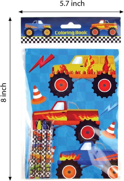 Set 12 48 TINYMILLS Monster Truck Coloring Book with Coloring Books and Crayons Monster Truck Birthday Party Supplies