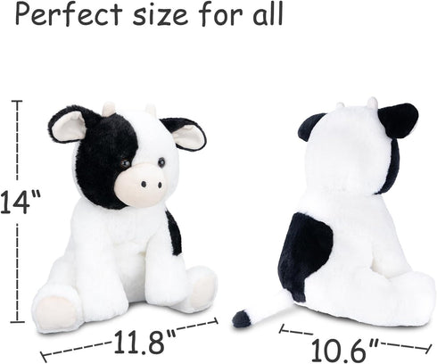 Calf Cow Stuffed Animals Plush Toys for Kids, Black and White Holstein Friesian Cow, 14 inches Birthday Gift