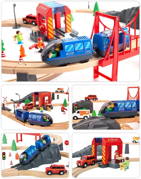 LiBoon Pack, Set, 3 Wooden Train Track Expansion Train Accessories of City Fire Station Compatible for All Major Brands