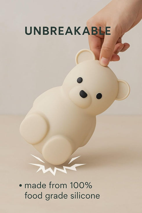 Neutral Silicone Teddy Bear Coin Bank for Kids, Baby, and Toddler. Unbreakable Piggy Bank for Kids -Nursery Decor