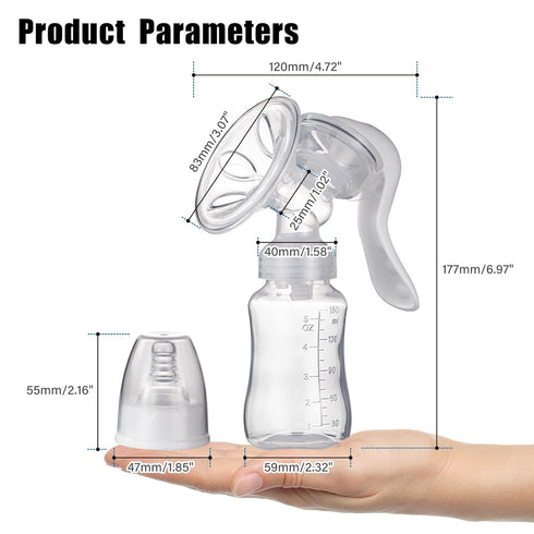 Elfzone Manual Breast Pump - Adjustable Suction Silicone Hand Pump Breastfeeding, Small Portable Manual Breast Milk