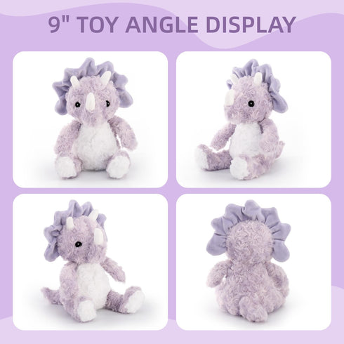 Cute Purple Dinosaur Stuffed Animals for Girls, Cuddly Plush Toy for Kids, Huggable Triceratops Birthday Gifts