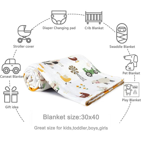 HOMRITAR Baby Blanket, Soft Lightweight Minky, Farm Animals Design, 30 x 40 Inch