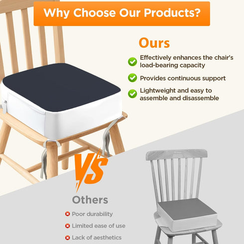 3.8" Booster Seat for Kitchen Chair, Toddler Booster Seats for Dining Table with Ties, PU Dining Chair Pads with Side