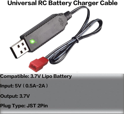 Chnfut 3.7V 3.7V (1) USB Charger Cable with JST Plug Compatible for RC Aircraft Helicopter/Sky Viper Drone/RC Car Toys