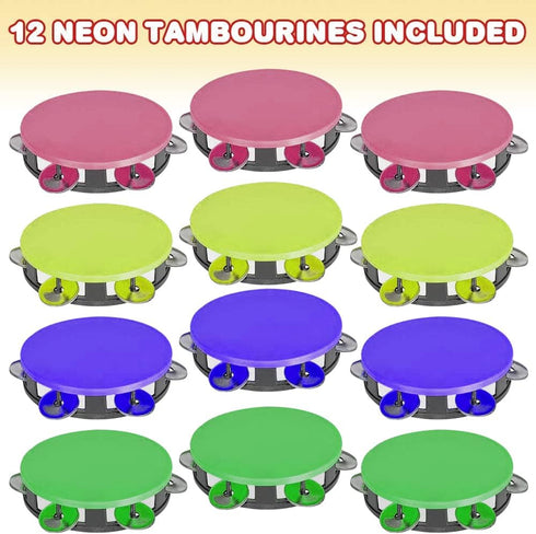 Set 12, 4 ArtCreativity Neon Tambourines for Kids, of Percussion Musical Instruments for Boys and Girls, Durable