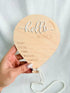 Kemmintvn Wooden Newborn Announcement Ornament, Hello World Balloon Sign with Hanging Rope, Birth Details Wood