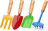Anzmtosn Kids Metal Garden Tool Set, 4 Pack Sand Toy with Rake, Spade, Hoe, and Leaf Rake for Outdoor Gardening